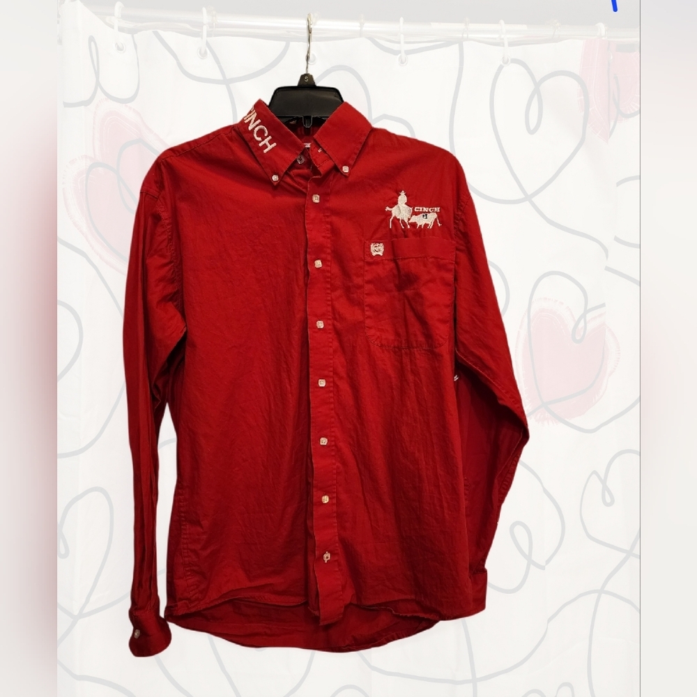 Cinch Men's Red Button-Down Cowboy Shirt rodeo Cattle Roping